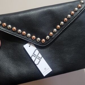 Below the Belt Brand New Black Studded Clutch Bag
